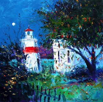 Autumn Moonlight The Wee Lighthouse Crinan 24x24